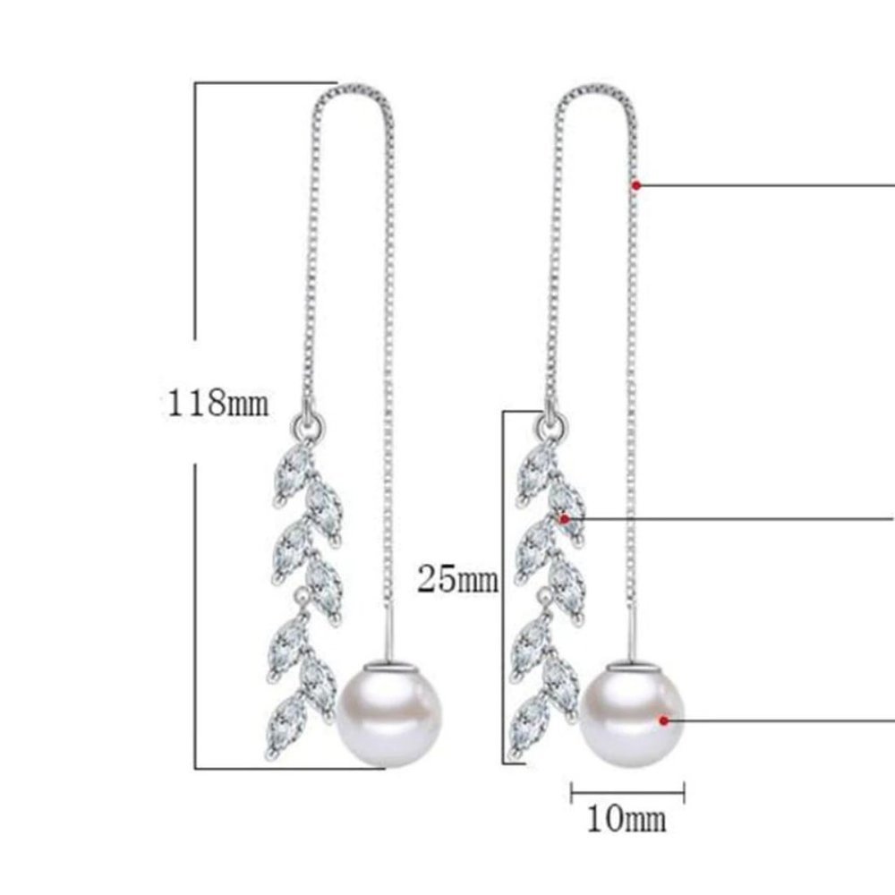 NEW Sterling Silver Pearl Diamond Leaf Earrings - Picture 7 of 7